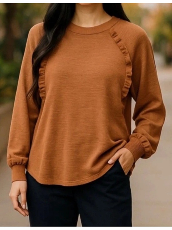 Pilcro Sweaters - Pilcro Anthropologie Diana Ruffled Raglan Sweater Top Burnt Orange XS